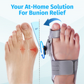 bunion corrector device showing before and after toe alignment on foot
